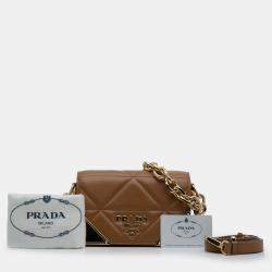 Pre Owned Prada Brown Nappa Stitched Satchel