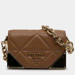 Pre Owned Prada Brown Nappa Stitched Satchel