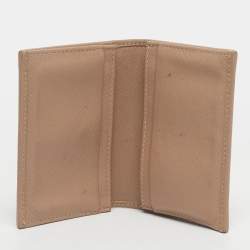 Pre Owned حافظة بطاقات برادا جلد سافيانو معدني بيج قابلة للطي