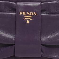 Pre Owned Prada Purple Leather Bow Clutch
