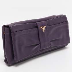 Pre Owned Prada Purple Leather Bow Clutch
