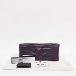 Pre Owned Prada Purple Leather Bow Clutch