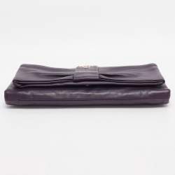 Pre Owned Prada Purple Leather Bow Clutch