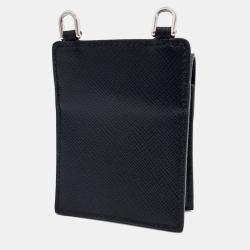 Pre Owned Prada Black Leather Saffiano Earphone Case