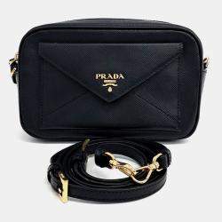 Pre Owned Prada Black Leather Saffiano Crossbody Bag