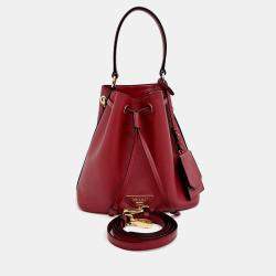 Pre Owned Prada Red Leather Saffiano Bucket Tote and Crossbody Bag