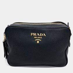 Pre Owned Prada Black Leather Vitello Phoenix Crossbody Bag