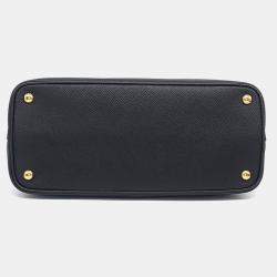 Pre Owned Prada Black Leather Saffiano Double Tote and Shoulder Bag