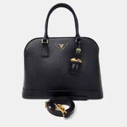 Pre Owned Prada Black Saffiano Leather Luxe Tote and Shoulder Bag