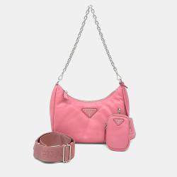 Pre Owned Prada Pink Leather Nappa Soft Padded Strap Hobo Bag