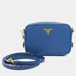 Pre Owned Prada Blue Leather Saffiano Mini Crossbody Bag