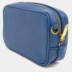 Pre Owned Prada Blue Leather Saffiano Mini Crossbody Bag