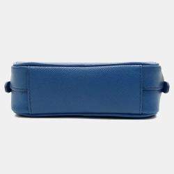 Pre Owned Prada Blue Leather Saffiano Mini Crossbody Bag