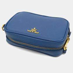 Pre Owned Prada Blue Leather Saffiano Mini Crossbody Bag