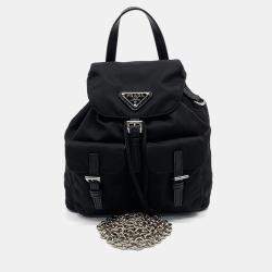 Pre Owned Prada Black Nylon Mini Backpack Chain Crossbody Bag