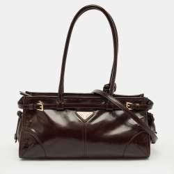 Pre Owned Prada Dark Brown Leather Medium Bonnie Shoulder Bag