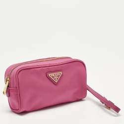 Pre Owned Prada Pink Re-Nylon Small Wristlet Pouch