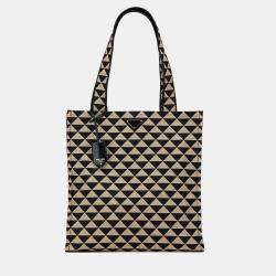 Pre Owned Prada Brown Embroidered Canvas Triangolo Symbole Shopping Tote
