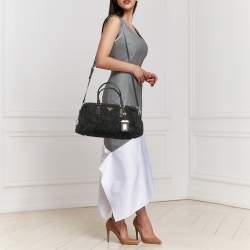 Pre Owned Prada Black Leather and Nylon Gaufre Satchel