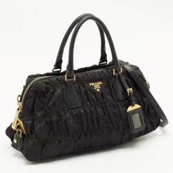 Pre Owned Prada Black Leather and Nylon Gaufre Satchel