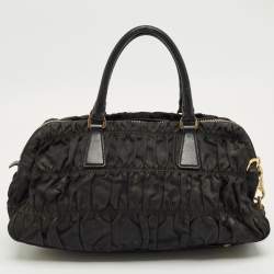 Pre Owned Prada Black Leather and Nylon Gaufre Satchel