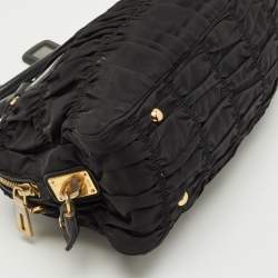 Pre Owned Prada Black Leather and Nylon Gaufre Satchel