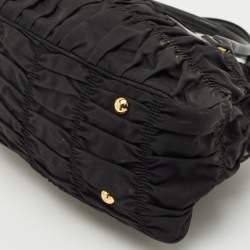 Pre Owned Prada Black Leather and Nylon Gaufre Satchel