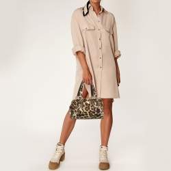 Pre Owned Prada Brown Leopard Print Calfhair Boston Bag