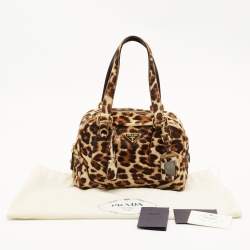 Pre Owned Prada Brown Leopard Print Calfhair Boston Bag