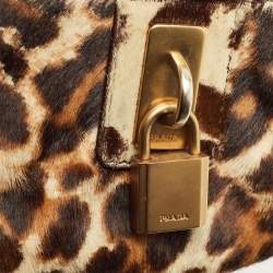 Pre Owned Prada Brown Leopard Print Calfhair Boston Bag