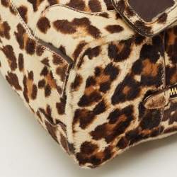 Pre Owned Prada Brown Leopard Print Calfhair Boston Bag