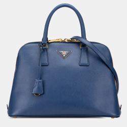 Pre Owned Prada Blue Medium Saffiano Lux Promenade Satchel