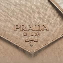 Pre Owned Prada Beige Saffiano Cuir Leather Monochrome Envelope Flap Shoulder Bag