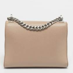 Pre Owned Prada Beige Saffiano Cuir Leather Monochrome Envelope Flap Shoulder Bag