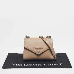 Pre Owned Prada Beige Saffiano Cuir Leather Monochrome Envelope Flap Shoulder Bag