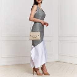 Pre Owned Prada Beige Saffiano Cuir Leather Monochrome Envelope Flap Shoulder Bag