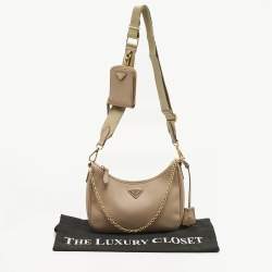 Pre Owned Prada Beige Saffiano Lux Leather Re-Edition 2005 Shoulder Bag