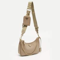 Pre Owned Prada Beige Saffiano Lux Leather Re-Edition 2005 Shoulder Bag