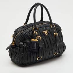 Pre Owned Prada Black Nappa Leather Gaufre Satchel
