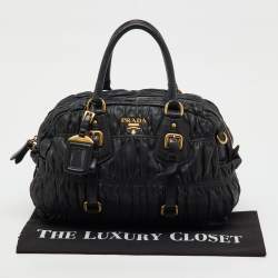 Pre Owned Prada Black Nappa Leather Gaufre Satchel