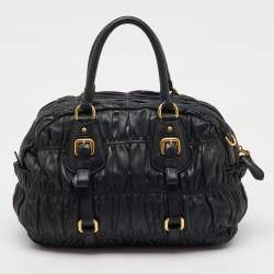 Pre Owned Prada Black Nappa Leather Gaufre Satchel