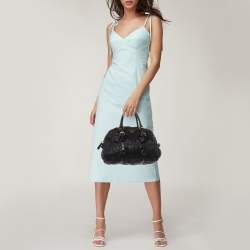 Pre Owned Prada Black Nappa Leather Gaufre Satchel