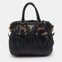 Pre Owned Prada Black Nappa Leather Gaufre Tote