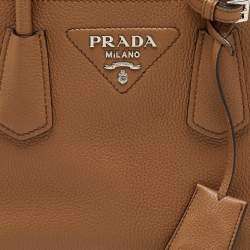 Pre Owned Prada Brown Leather Mini Double Tote