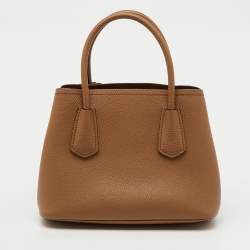 Pre Owned Prada Brown Leather Mini Double Tote