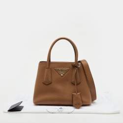 Pre Owned Prada Brown Leather Mini Double Tote