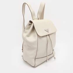 Pre Owned Prada Cream Leather Drawstring Backpack