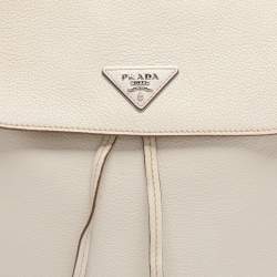 Pre Owned Prada Cream Leather Drawstring Backpack