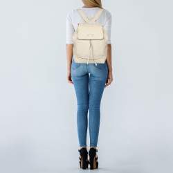 Pre Owned Prada Cream Leather Drawstring Backpack