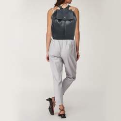 مملوكة مسبقًا Prada Navy Blue Leather Drawstring Flap Backpack